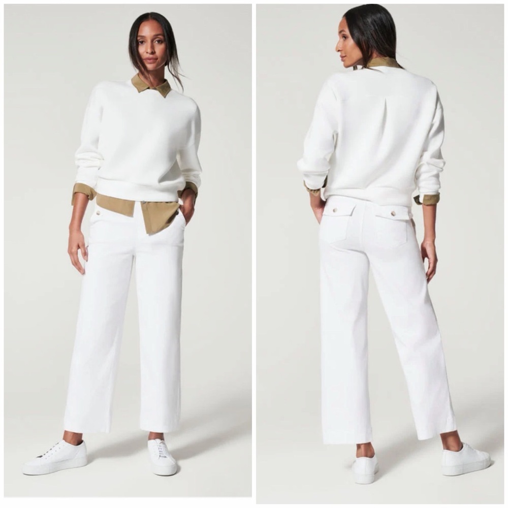 Spanx Stretch Twill Cropped Wide Leg Pants Womens Bright White Sz XL NWT